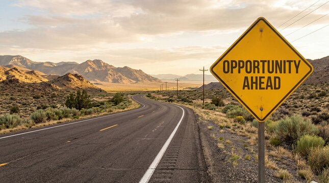 Opportunity Ahead Road Sign Symbolizing Career Growth and Future Success