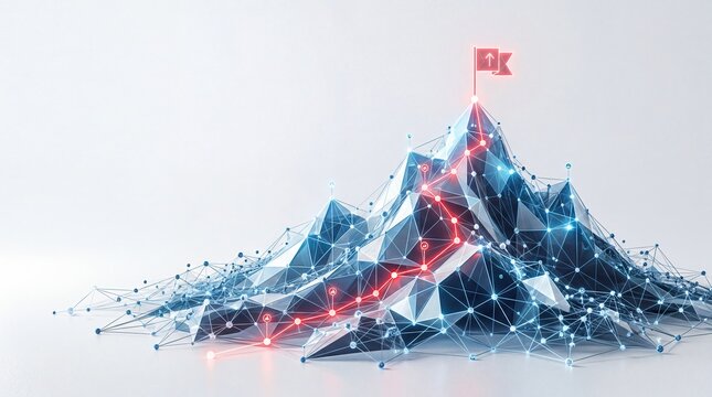 Mountain Climbing Success Journey and Goal Achievement Data Visualization Concept