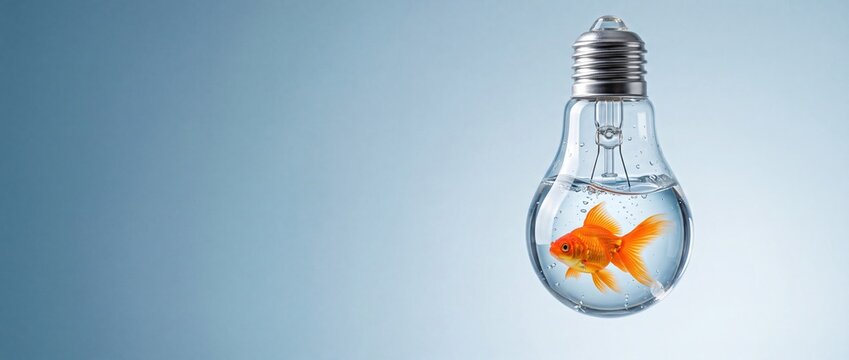Goldfish Inside Light Bulb Aquarium Symbolizing Creativity and Innovative Thinking