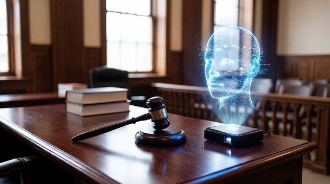 AI and Legal Justice Concept with Digital Intelligence in Courtroom