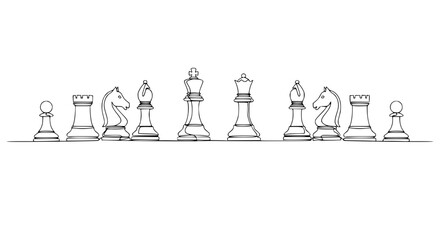 Chess Pieces Line Drawing - Strategy Game Icons © chici