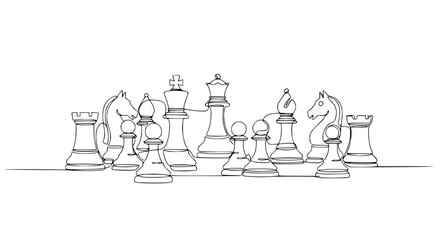 Continuous Line Drawing of Chess Pieces on White Background © chici