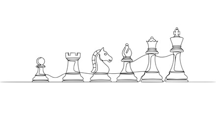 Chess Pieces Line Art - Pawn, Rook, Knight, Bishop, Queen, King - Strategy Concept © chici