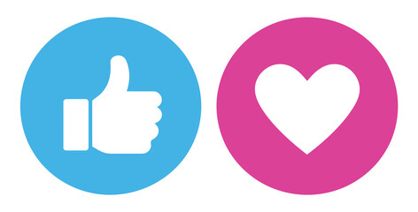 Fototapeta premium Like and Love Icon Buttons Featuring Thumbs Up and Heart Symbols for Social Media, Notifications, and User Reactions
