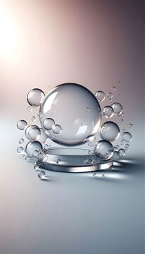 Splashing Water Droplets with Reflective Sphere in Soft Light Background  for vertical mobile phone wallpaper iphone wallpaper