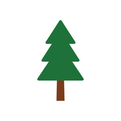 Obraz premium Stylized green pine tree with a brown trunk, isolated on a white background, simple graphic element