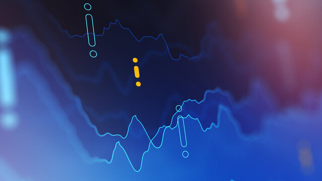 Stock exchange trading chart shows price movements over time and key data points represented