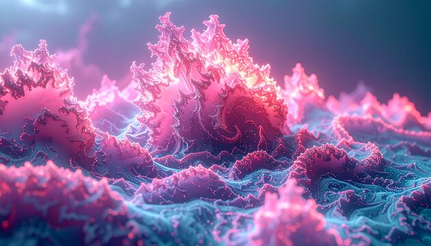 Abstract highly chaotic digital render displaying a massive swirling vortex cloud of intense neon pink and magenta cosmic space stardust plasma energy