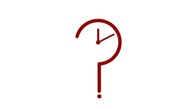 Question mark and clock icon in red outline. Symbol of thinking, decision, planning, waiting, and time management