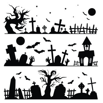 Halloween Graveyard Landscape Silhouette