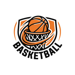  Basketball Logo with Shield Emblem and Swoosh Effect for Sports Teams. © shahariea