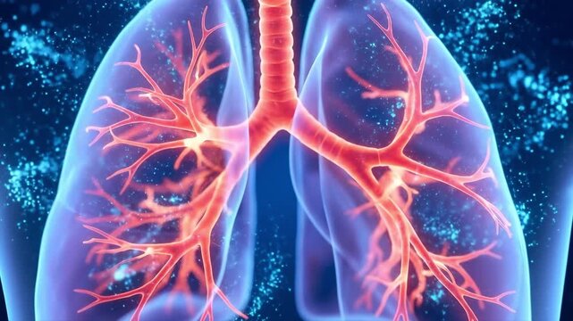 3D human lung anatomy illustration. Suitable for medical education, healthcare presentation, scientific documentary, and biology lesson.
