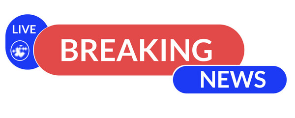 Fototapeta premium Red and Blue Live Breaking News Banner on Transparent Background