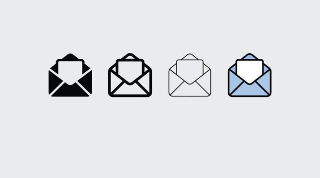 Open envelope with letter set featuring four different visual styles including solid glyph and flat color