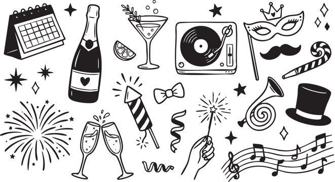 New Year's Eve Party Celebration Icons Vector Set