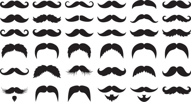 36 Unique Mustache Styles Vector Silhouette Collection
