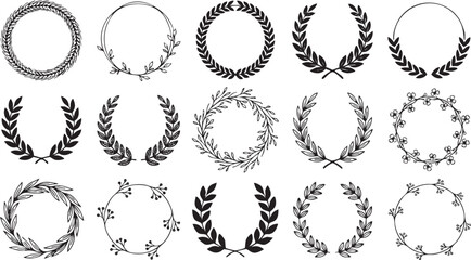 Fototapeta premium Minimalist Laurel Wreath and Circular Foliage Frame Vector Collection
