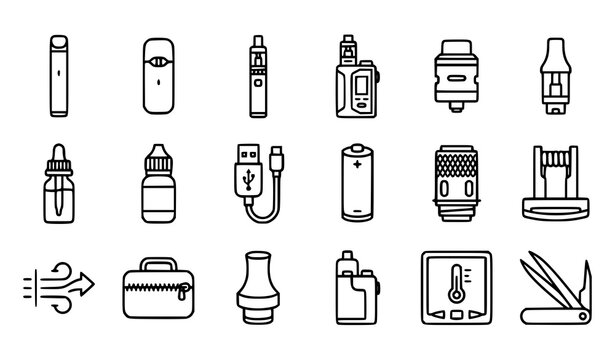 Premium Vape Device Icon Pack with Electronic Cigarette and Vaporizer Vector Collection