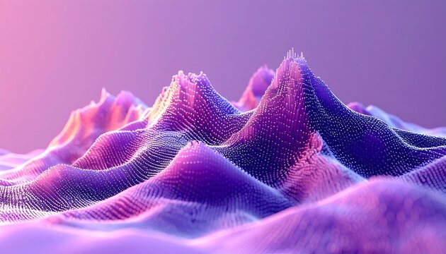 Abstract low poly 3d illustration showcasing a dramatic purple and magenta geometric mountain range landscape with sharp edges