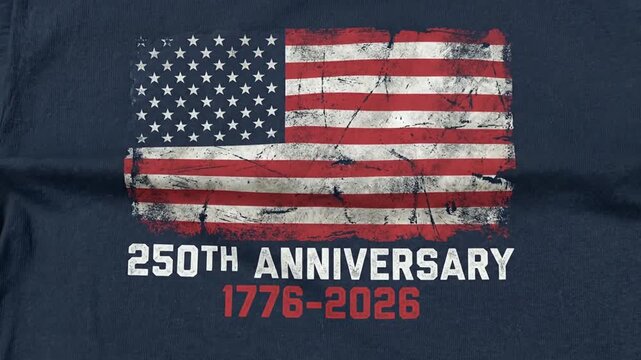 Distressed American flag design for USA 250th anniversary 1776 to 2026 on blue t shirt