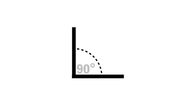 Animation of two connected lines forming a 90-degree angle, featuring dashed lines; suitable for mathematics and science; 4K video.