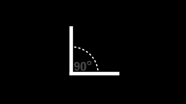 Animation of two lines connected to form a 90-degree angle, featuring a dashed line; black background suitable for mathematics and science; 4K video.

