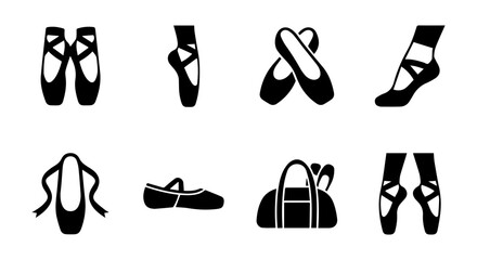Ballet Shoes Vector Icons, Pointe Shoes & Dance Accessories, Elegant Footwear Graphics © Dolon