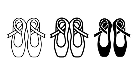 Ballet Slippers Vector Icons, Pointe Shoes Graphics, Dance Footwear Illustrations, Elegant Black and White © Dolon