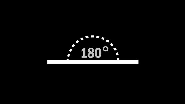 Flashing 180-degree animation, semicircular dashed line concept and angle calculation, black background, 4K video.