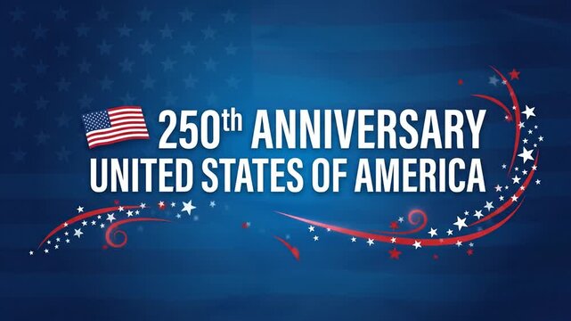 USA 250th anniversary text on blue background with American flag