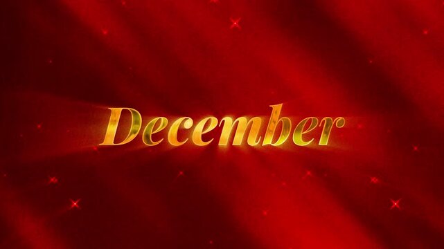 A luxurious and elegant December-themed background featuring a rich deep red backdrop with shimmering golden typography. The word "December" appears in a stylish metallic gold serif or calligraphy fon