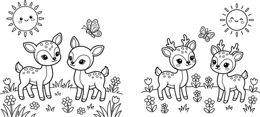Fototapeta premium Cute Baby Deer Coloring Page – Woodland Animal Line Art for Kids