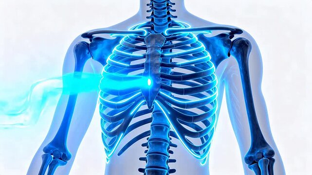 Human skeletal rib cage and spine