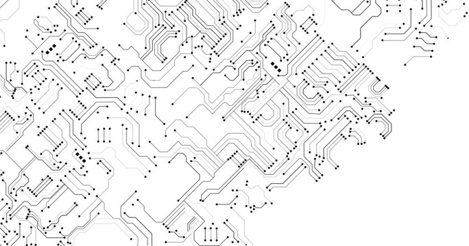 Abstract Microchip Circuit Board Design. Simple Black and White PCB Background