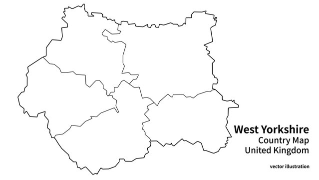 West Yorkshire Administrative Map with Boroughs, Minimal UK County Regional Boundary Outline Linear Vector Illustration