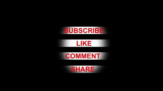 Motion graphics overlay with animated subscribe like comment share buttons. Modern clean interface design motion graphics of social media buttons subscribe like comment share. Motion graphics of media