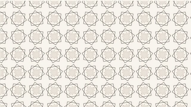 Islamic Geometric Pattern 4K Seamless Loop - Overlapping Double-Square Octagram Star in Parchment Cream and Roasted Sepia. Elegant Arabesque Background for Ramadan and Eid.