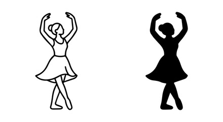 Ballet Dancer Icon Set, Elegant Female Silhouette, Graceful Pose Vector Graphics © Dolon