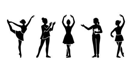 Fototapeta premium Ballet Dancers Silhouettes Collection, Elegant Poses, Graceful Movement Vector Art