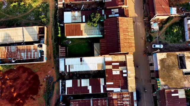 Rural settlement kenya kibera township soweto neighborhood village in kenya. poor roads and market kenya