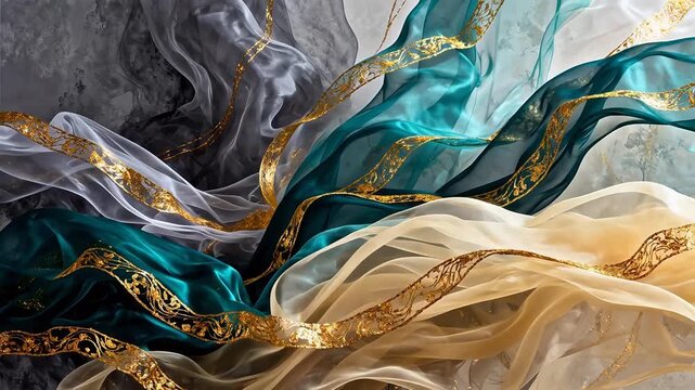 Flowing fabric with gold embroidery