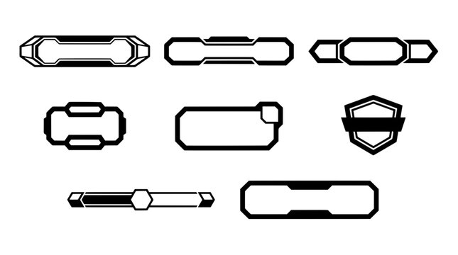 Black and white stream UI assets inspired by truncated octahedrons. Includes geometric banner bases, futuristic nameplate badges, and status panels