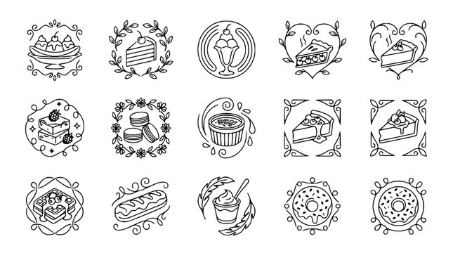 Sweet Treats Collection: Desserts, Cakes, Pies, Donuts, Pastries Line Art Icons