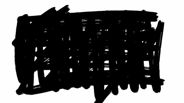 Isolated Black Hand Drawn Thick Brush Frame Scribble Animation Loop Overlay. 4K Video