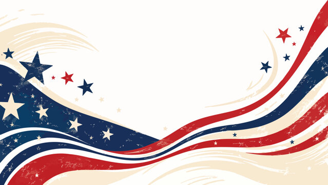 Vibrant 4th of July abstract American flag background with waving stripes and stars