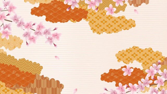 Cherry Blossoms with Japanese Gold Pattern 4K