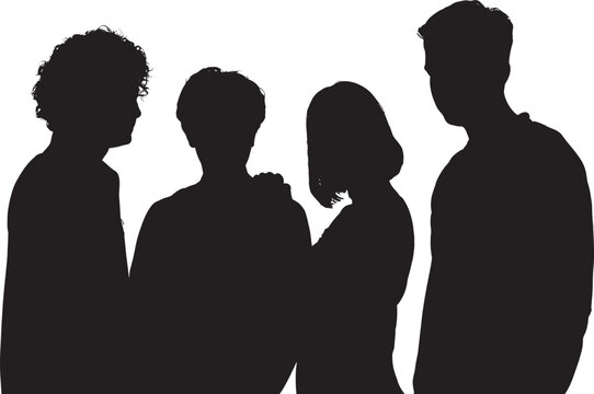 Group of diverse people standing together showing unity and support for one another silhouette.
