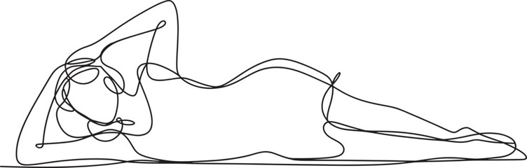 Obraz premium Graceful woman lying down in relaxing pose continuous line drawing minimalist female body silhouette.