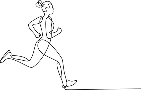Female runner sprinting in continuous line drawing minimalist silhouette representing fitness workout.