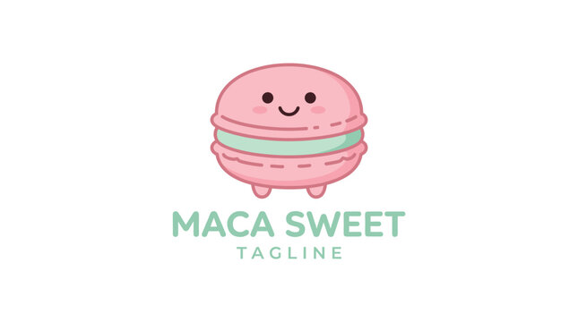 Cute pink macaron character logo on white background
